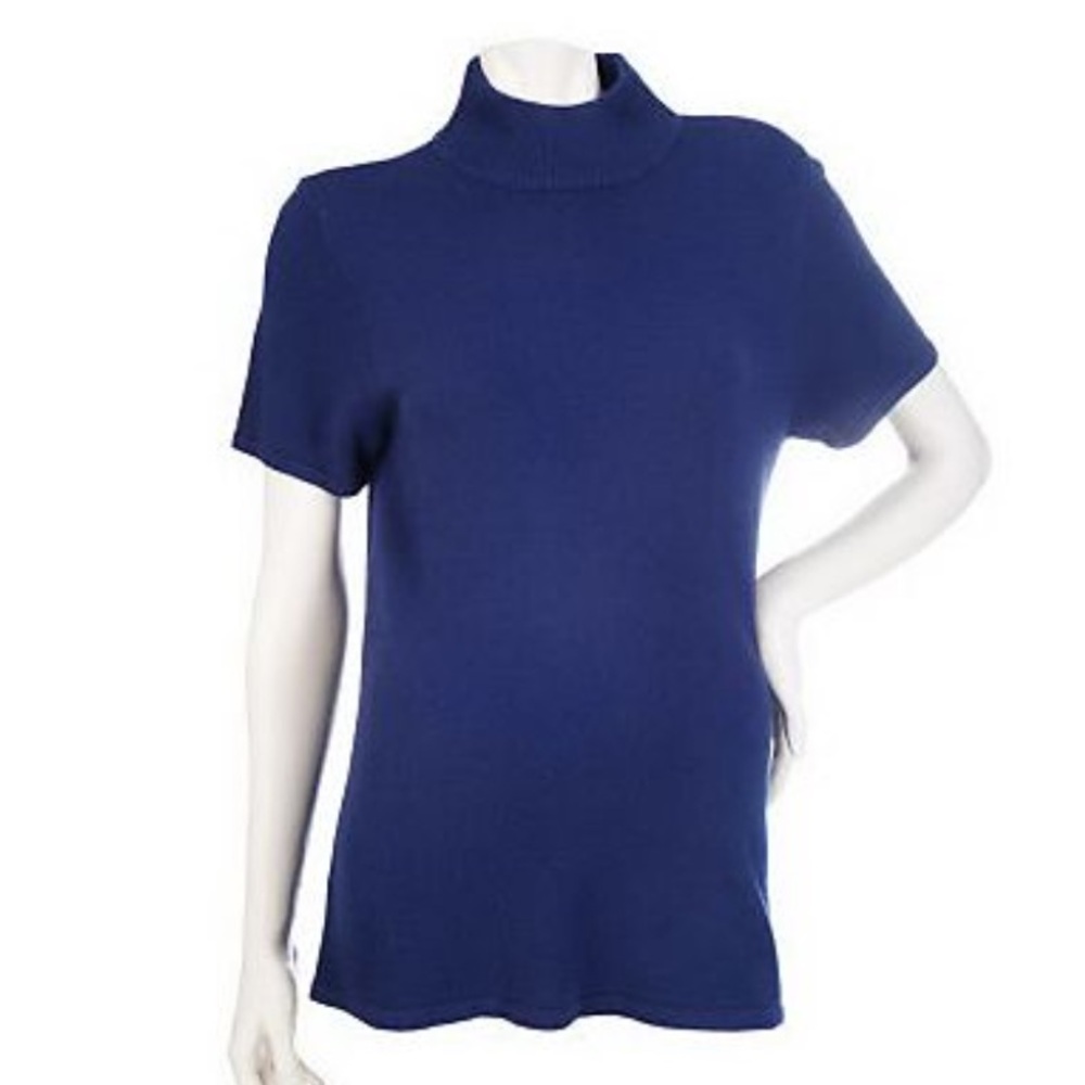 Susan Graver Essentials Plush Knit Short Sleeve Mock Neck Top in Rose Red